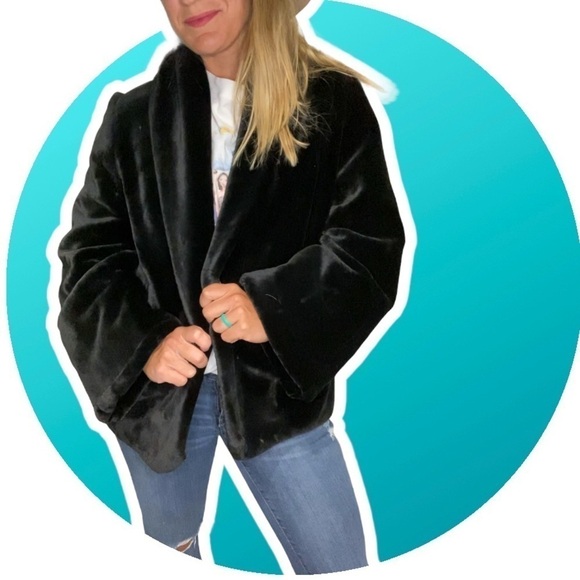 Vintage 60s black faux fur collared coat - Picture 1 of 10